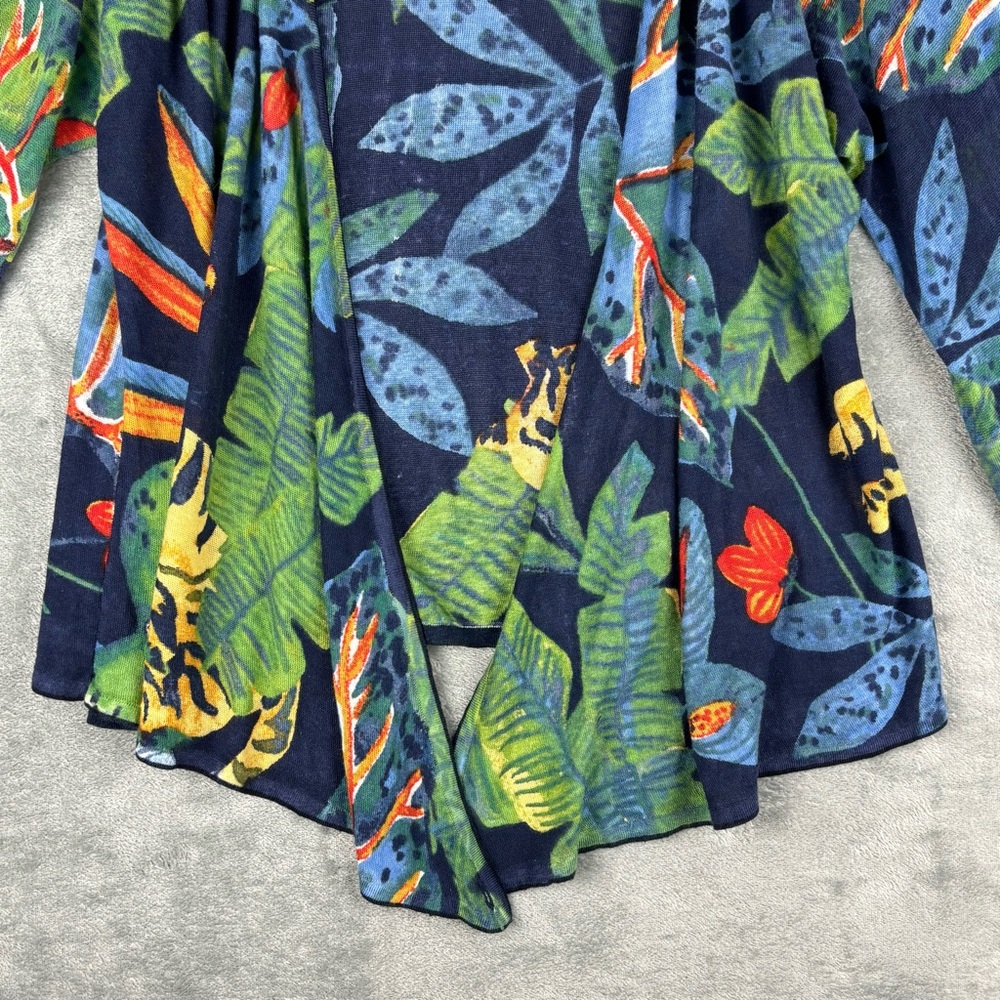 NIC+ZOE Cardigan Sweater Womens M Jungle Print 4-Way Linen Blend Open Waterfall - Picture 5 of 10